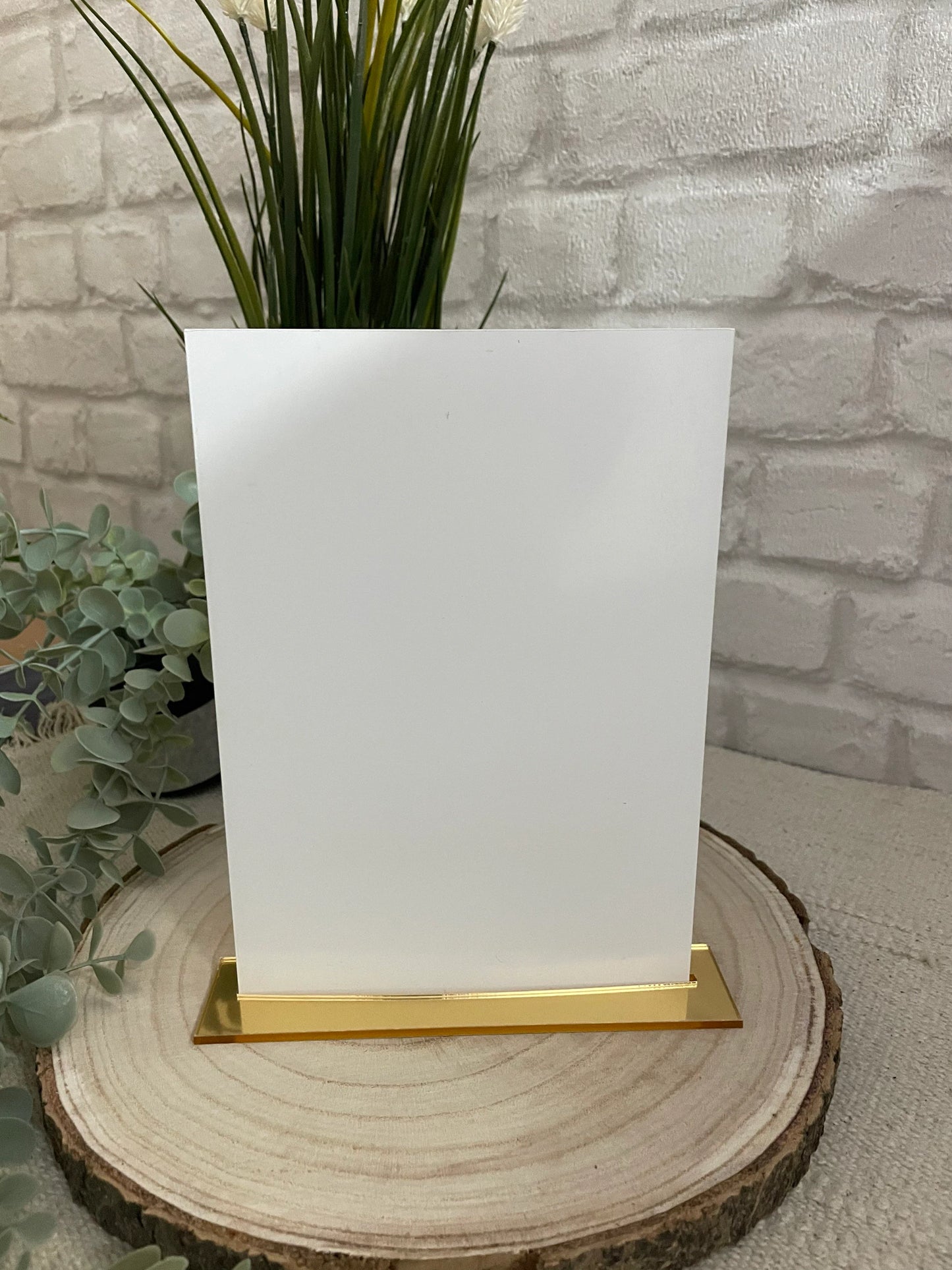 A5 / A6  Blank Acrylic Table Plaque Sign with Gold Stand. Available in many colours for plaques Perfect For Weddings, Social Media Signs etc.