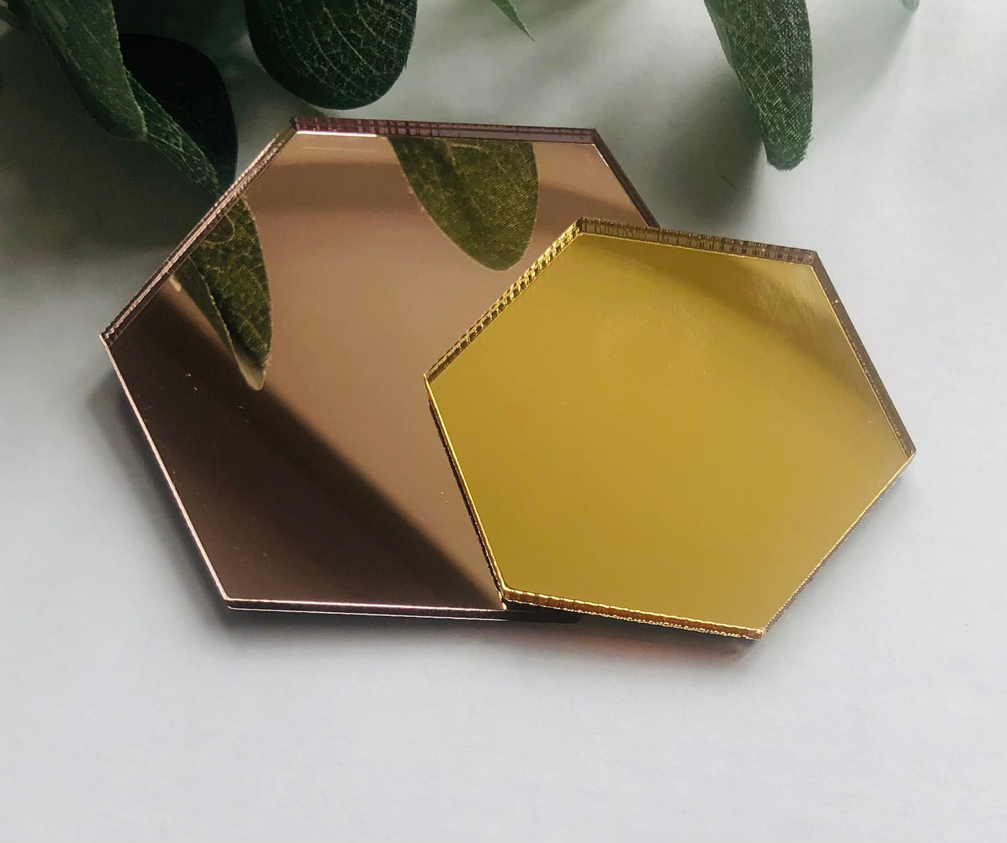 Mirrored Acrylic Hexagon Ideal Blank For Many Crafts Including Wedding Place Settings. Rose Gold, Gold and Silver.
