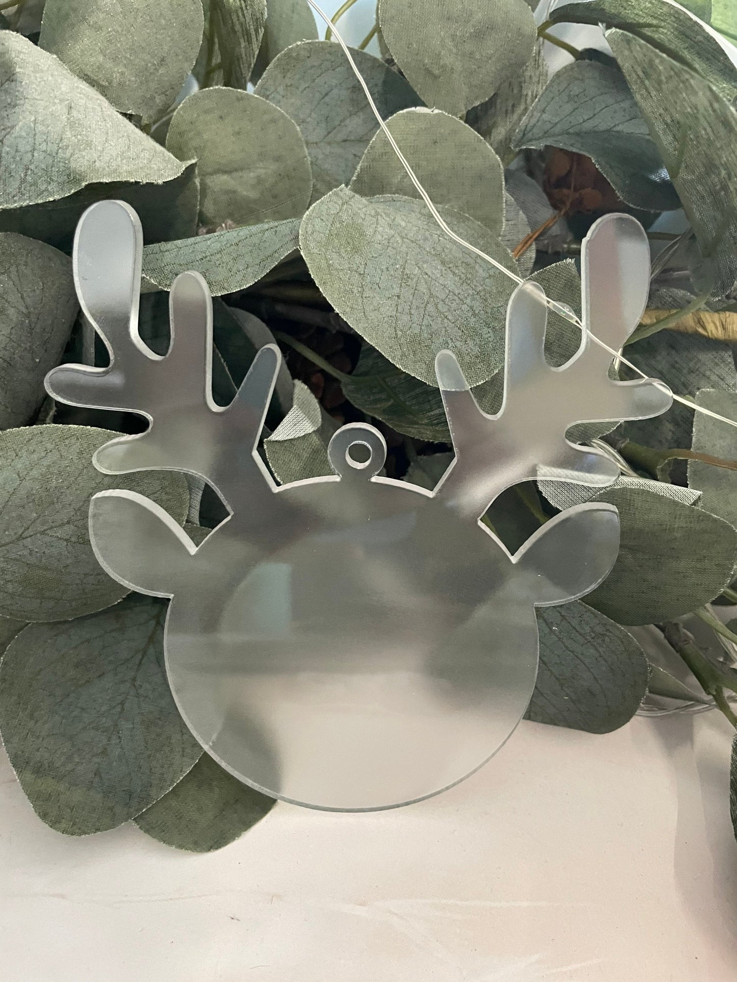 Acrylic Blank Reindeer Bauble Christmas Tree Decoration. Available in Frosted, Clear or White.