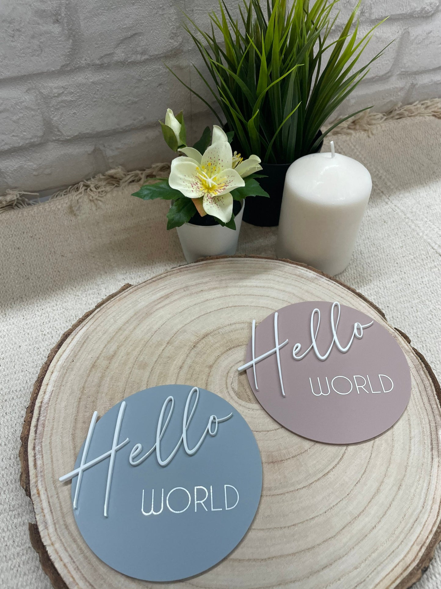 Acrylic Hello World Photo Prop. Beautiful Baby Gift To Announce Your New Arrival.