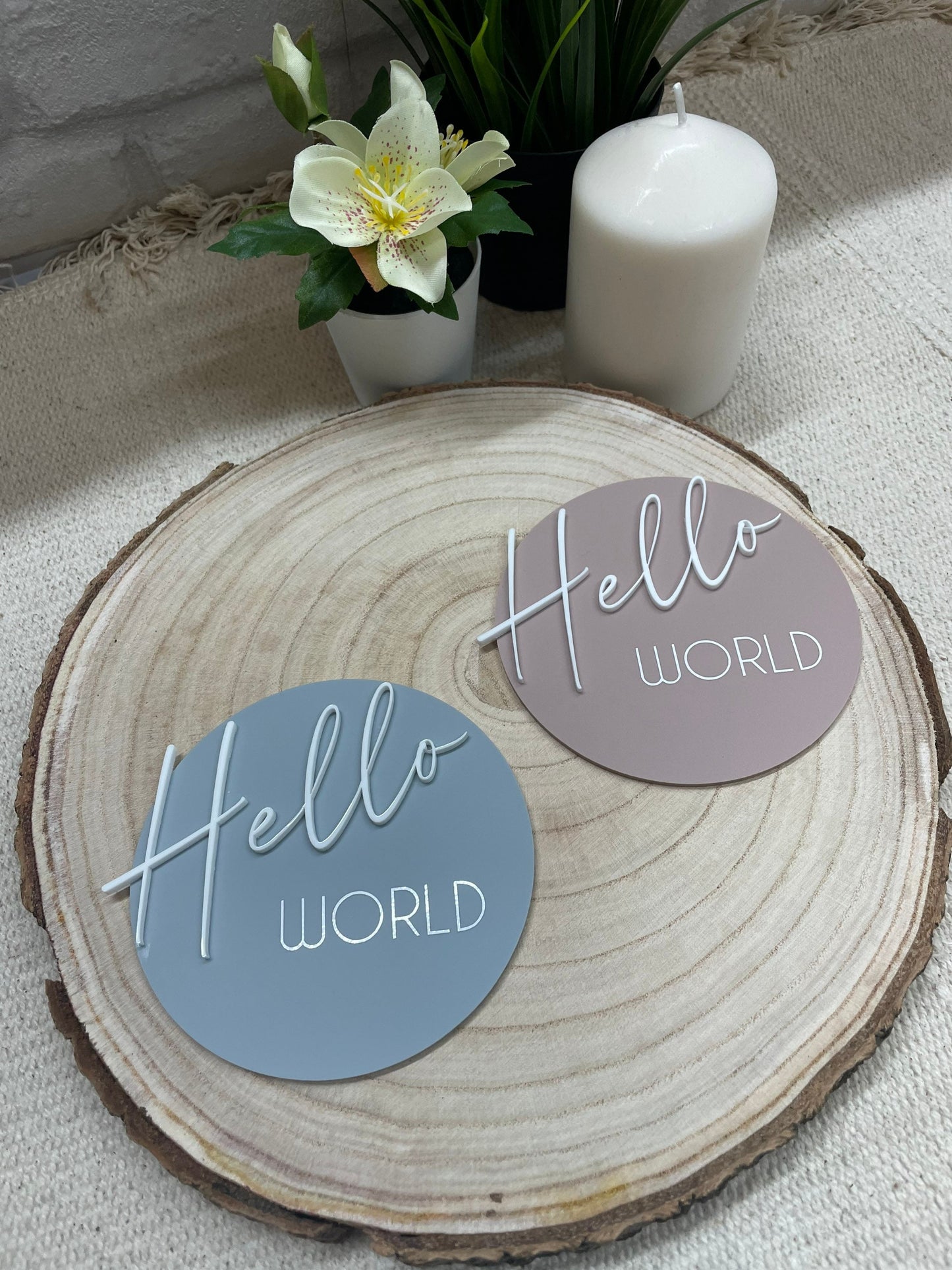 Acrylic Hello World Photo Prop. Beautiful Baby Gift To Announce Your New Arrival.